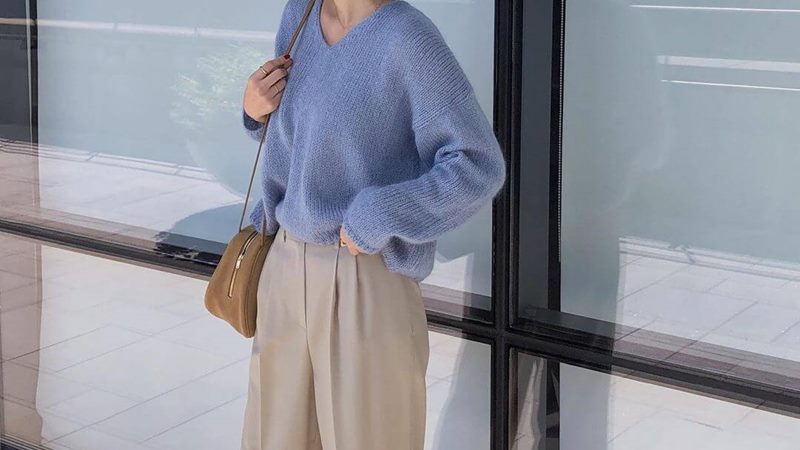 Áo len + Quần ống rộng + Túi cốp