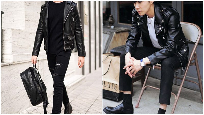 Balo với áo da và quần skinny