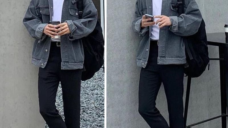 Balo với áo khoác trench coat và quần jeans