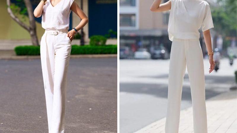 Áo tank top + Quần suông trắng