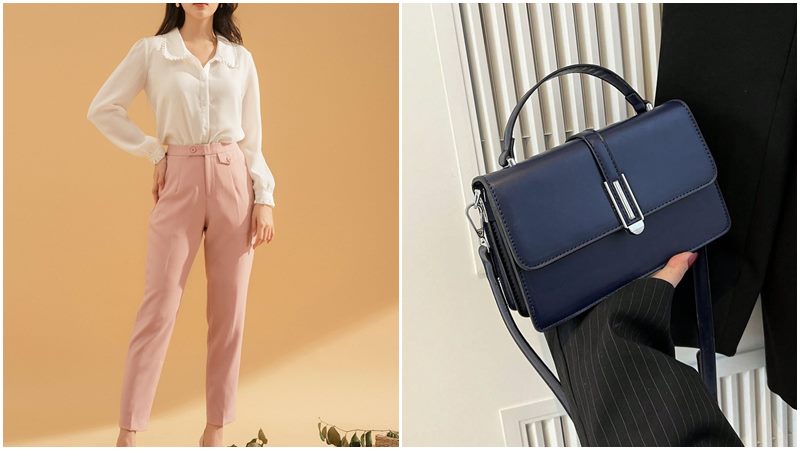 Túi da xanh navy + Áo sơ mi và quần chinos Túi da xanh navy + Áo sơ mi và quần chinos