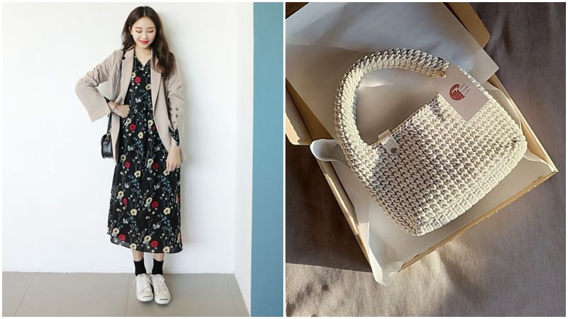 Túi len với váy suông và giày thể thao