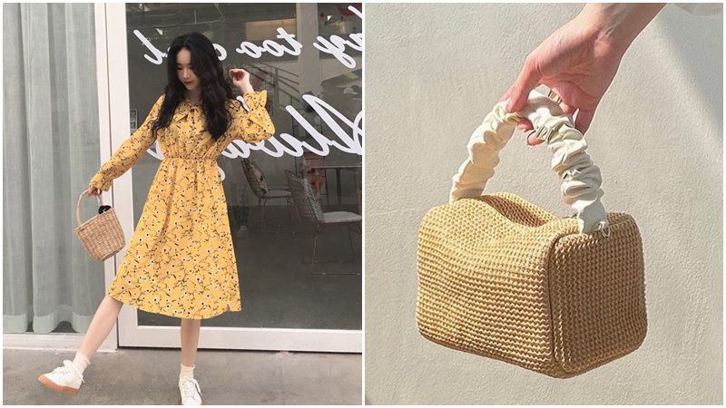Túi len với váy hoa và giày sandal