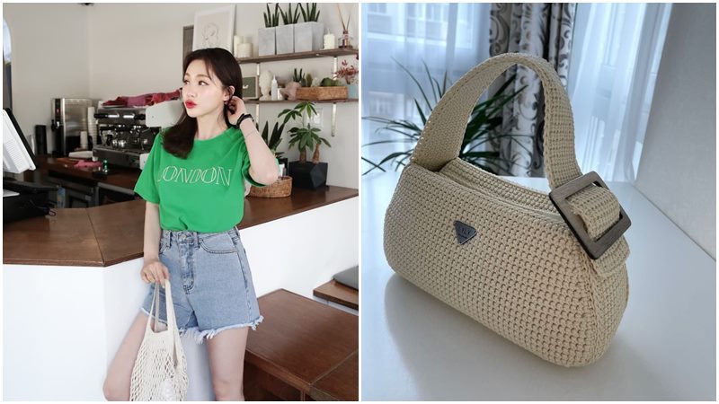 Túi len với áo thun và quần short