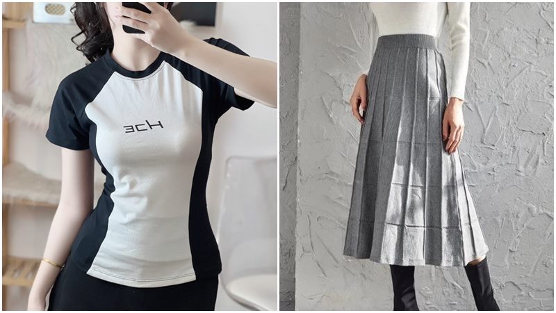 Áo thun ôm body + Chân váy midi