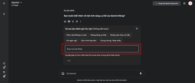 Tương tác với câu trả lời của Gemini