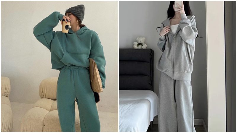 Áo khoác nỉ + Quần ống rộng