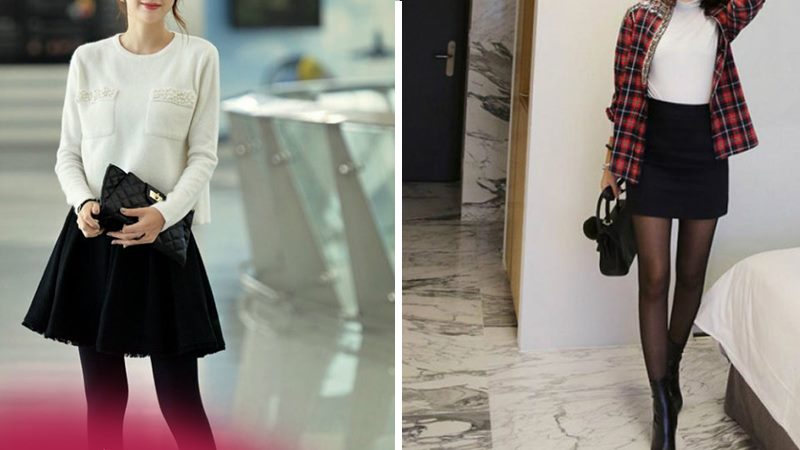 Mix quần tất đen cùng váy ngắn