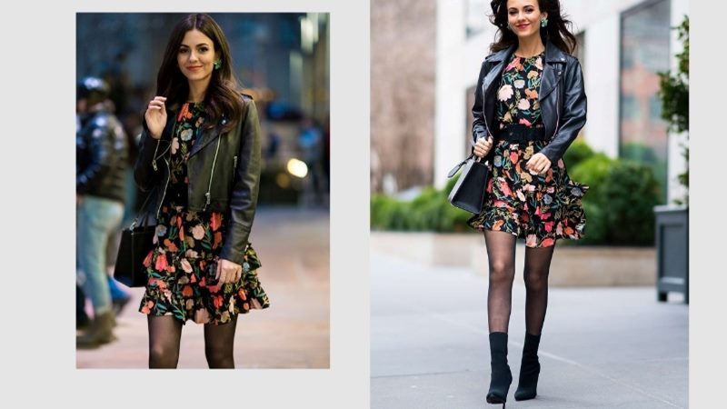 Phối với đầm hoa nổi và áo jacket sang chảnh