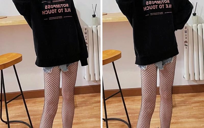 Quần tất đen lưới mix áo hoodie năng động