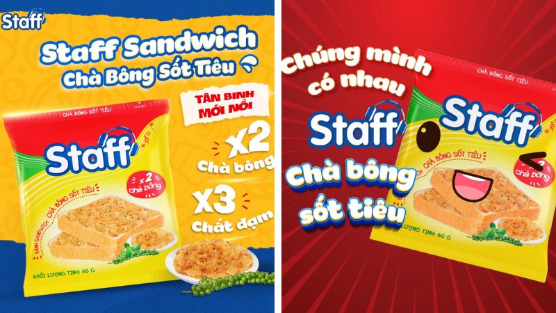Bánh mì sandwich chà bông sốt tiêu Staff lấy cảm hứng từ phong cách pizza Ý đầy hấp dẫn