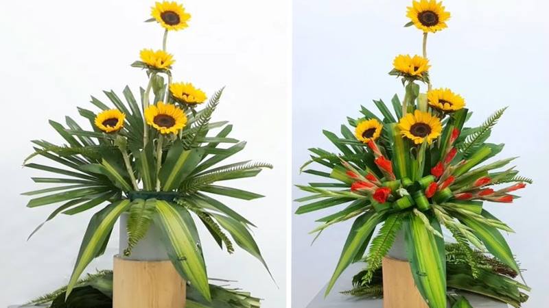 Cách cắm hoa lay ơn với hoa hướng dương