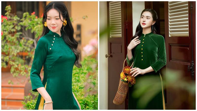 Áo dài màu nâu lục bảo