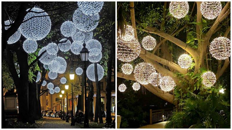 Bóng đèn trang trí sáng bừng, không khí Tết càng thêm ấm áp.