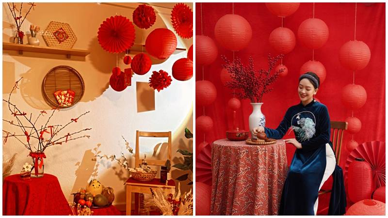 Lồng đèn rực rỡ chào đón xuân mới.