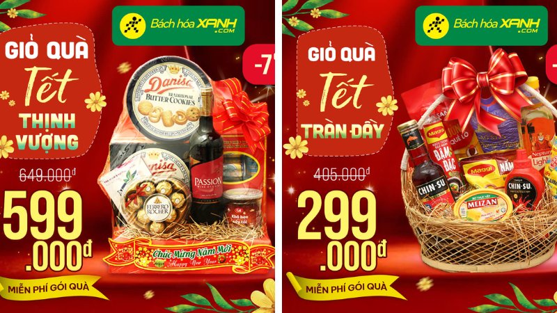 Mua giỏ quà Tết 500K tại siêu thị/website Bách hóa XANH với nhiều khuyến mãi hấp dẫn