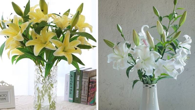 Cách cắm hoa ly ngày Tết dáng trụ đứng