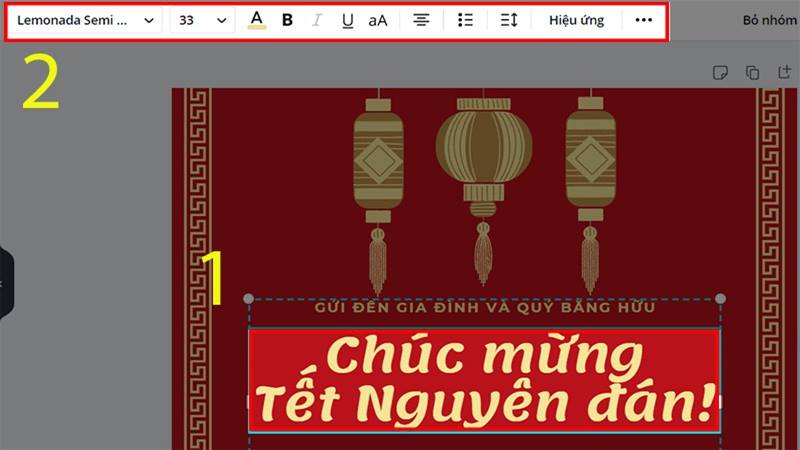 Nhập nội dung lời chúc Tết vào thiệp.
