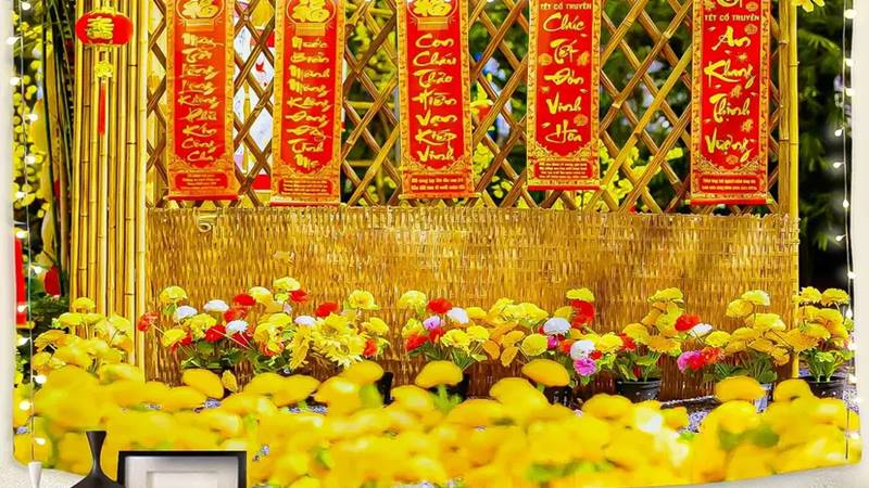 Sắc xuân rực rỡ với hoa đào, hoa mai nở thắm