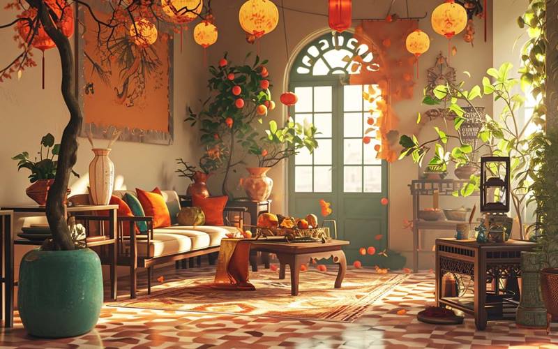 Ý tưởng trang trí background Tết