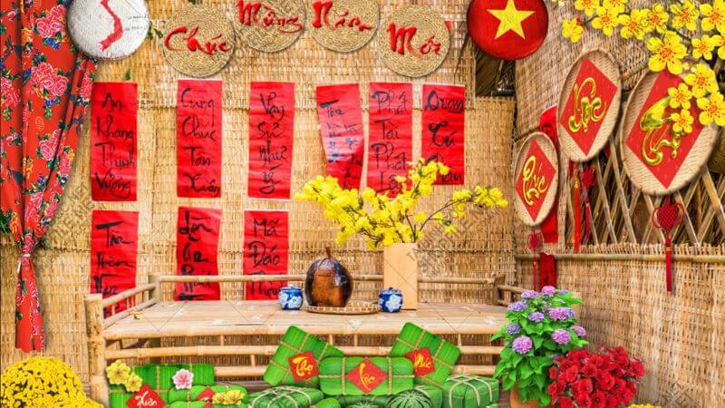 Hơi thở Tết cổ truyền với bánh chưng xanh, câu đối đỏ