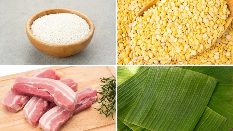 Nguyên liệu gói bánh tét ngày Tết bằng lá chuối