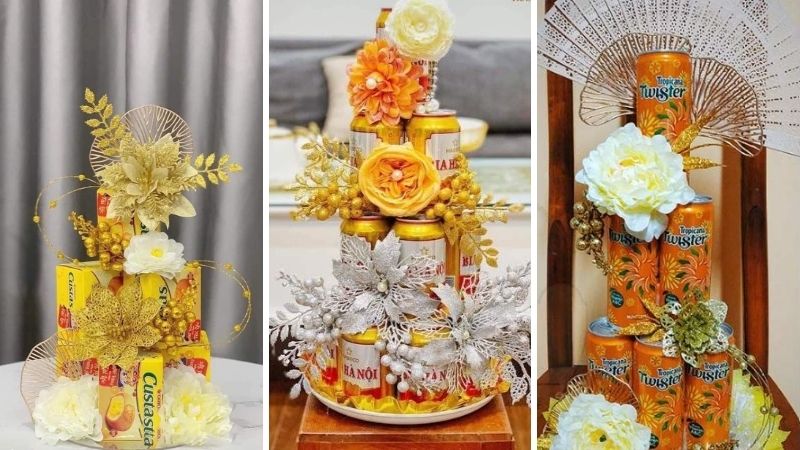 Tháp nước ngọt trang trí tết màu vàng cam