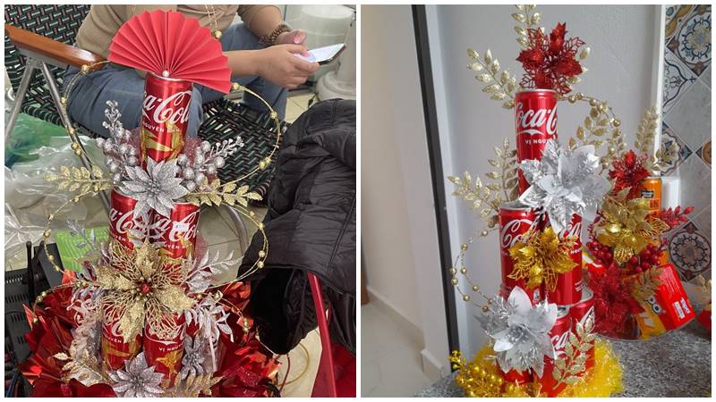 Trang trí tháp nước ngọt tết bằng Coca Cola