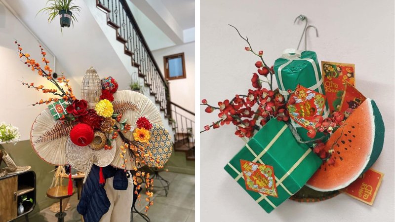 Trang trí chân cầu thang ngày Tết với các mô hình Trang trí chân cầu thang ngày Tết với các mô hình