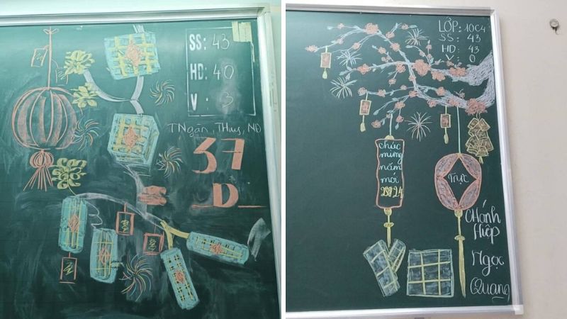 Mẫu trang trí Tết tại góc sĩ số đẹp