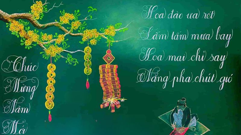 Mẫu trang trí bảng Tết bằng thơ