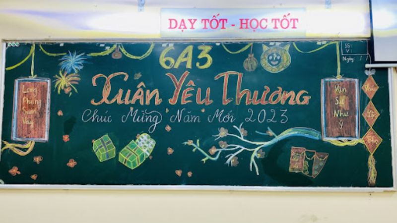 Mẫu trang trí bảng Tết bằng hình bánh chưng, bánh dày