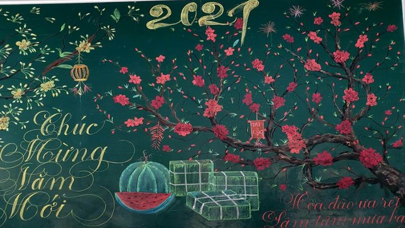Mẫu trang trí Tết toàn bảng ấn tượng