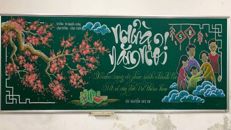 Mẫu trang trí Tết toàn bảng đẹp