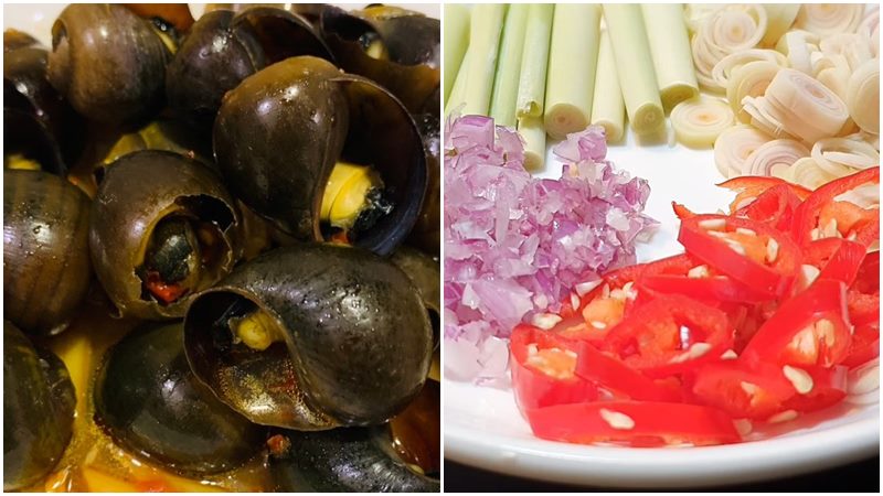 Nguyên liệu làm món ốc bươu đen sốt cay