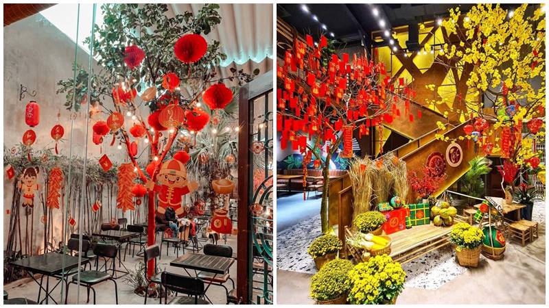 Trang trí quán cafe với bao lì xì đỏ
