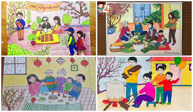 10 ý tưởng vẽ tranh chủ đề ngày Tết đẹp, ý nghĩa cho bé