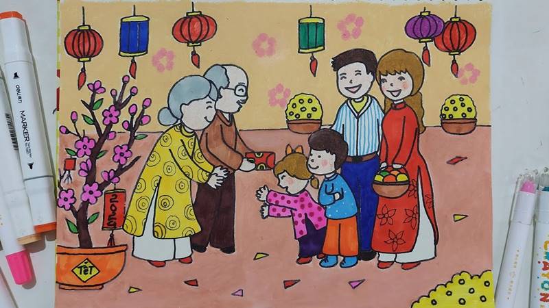 Mùa xuân rực rỡ sắc màu trên những bức tranh Tết Mùa xuân rực rỡ sắc màu trên những bức tranh Tết