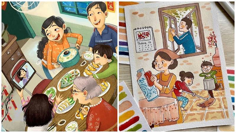 Vẽ tranh ngày Tết trong gia đình Vẽ tranh ngày Tết trong gia đình