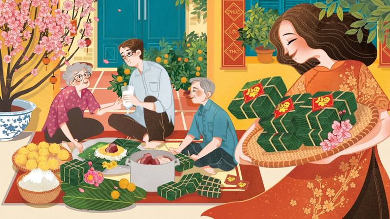 Hạnh phúc gói trọn trong những bức tranh gia đình ngày Tết Hạnh phúc gói trọn trong những bức tranh gia đình ngày Tết