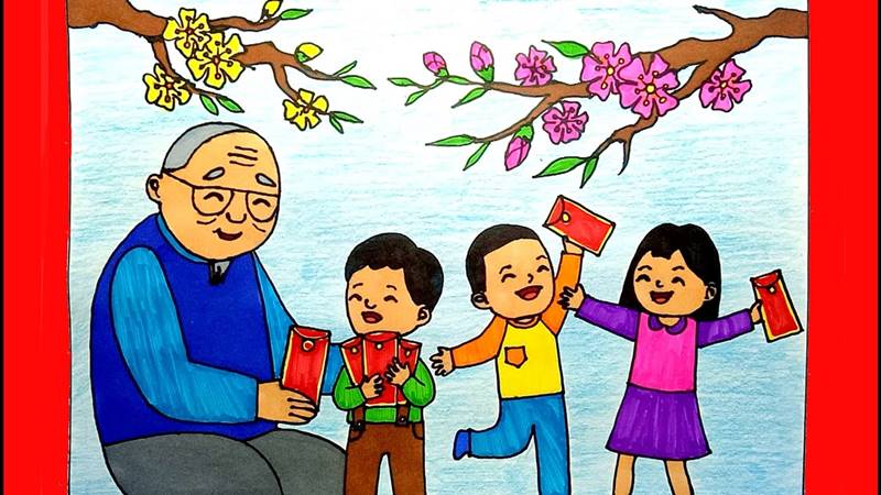 Tranh vẽ ngày Tết lì xì Tranh vẽ ngày Tết lì xì
