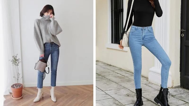 Quần skinny mix cùng áo len