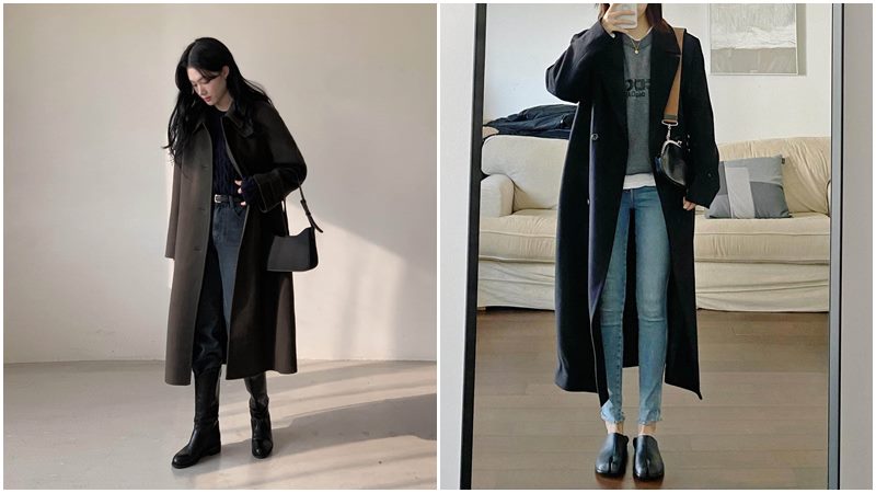 Quần skinny mix cùng áo khoác dáng dài