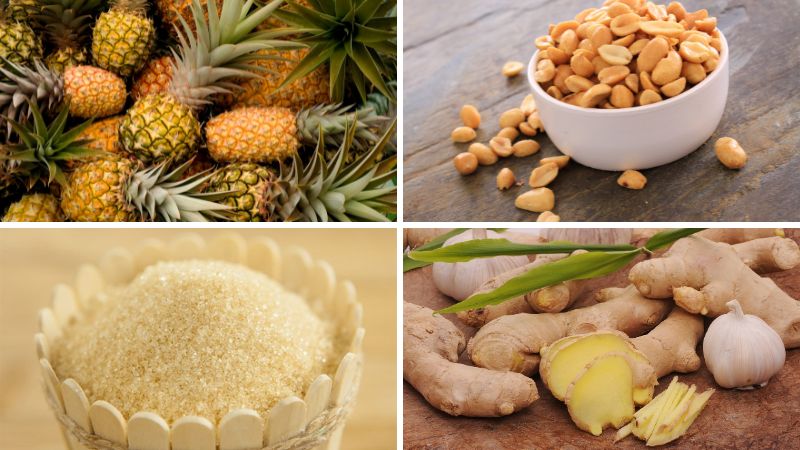 Nguyên liệu làm món kẹo khóm đậu phộng Nguyên liệu làm món kẹo khóm đậu phộng