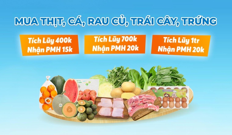 Tích lũy mua sắm Thực Phẩm Tươi Sống, nhận quà hấp dẫn tại Bách hóa XANH