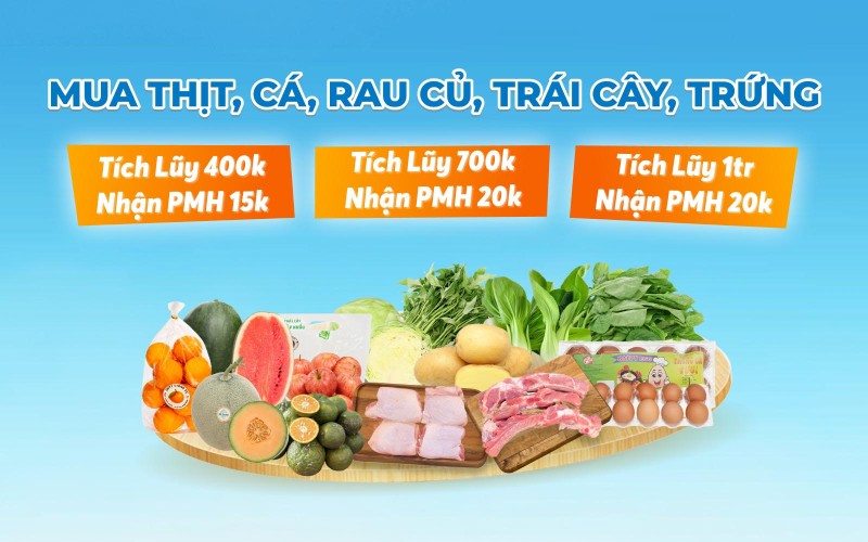 Tích lũy mua sắm Thực Phẩm Tươi Sống, nhận quà tại Bách hóa XANH