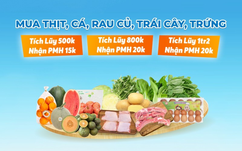 Tích lũy mua sắm Thực Phẩm Tươi Sống, nhận quà tại Bách hóa XANH