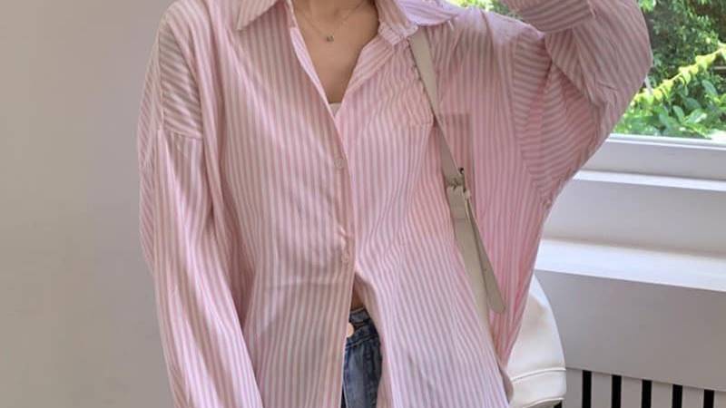 Áo sơ mi form rộng kẻ sọc trẻ trung