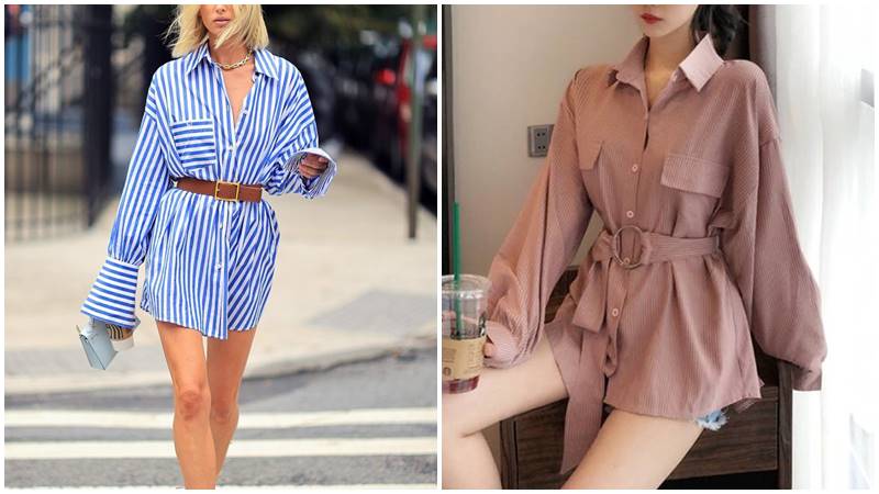 Mặc áo sơ mi Oversize dáng dài như váy liền
