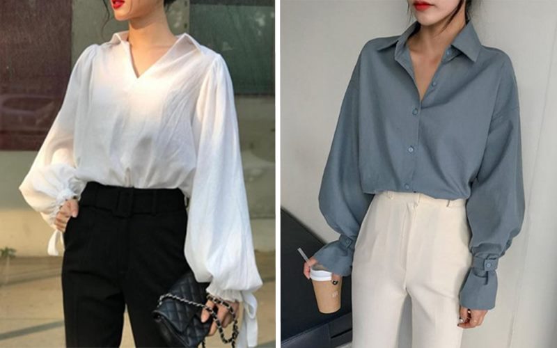 Áo sơ mi oversize phối với quần tây 
